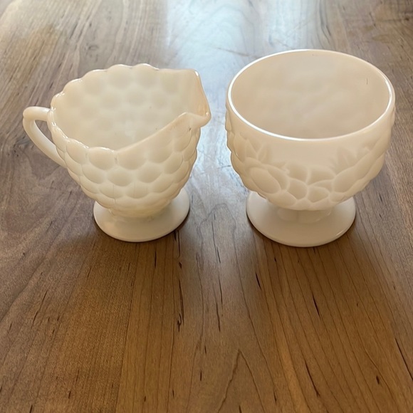 Other - Vintage Creamer and Sugar Bowl Set White Bubble Milk Glass Fire King